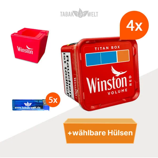 Winston Volumentabak 4 x Titan Box mit wählbaren Filterhülsen und Aschenbecher