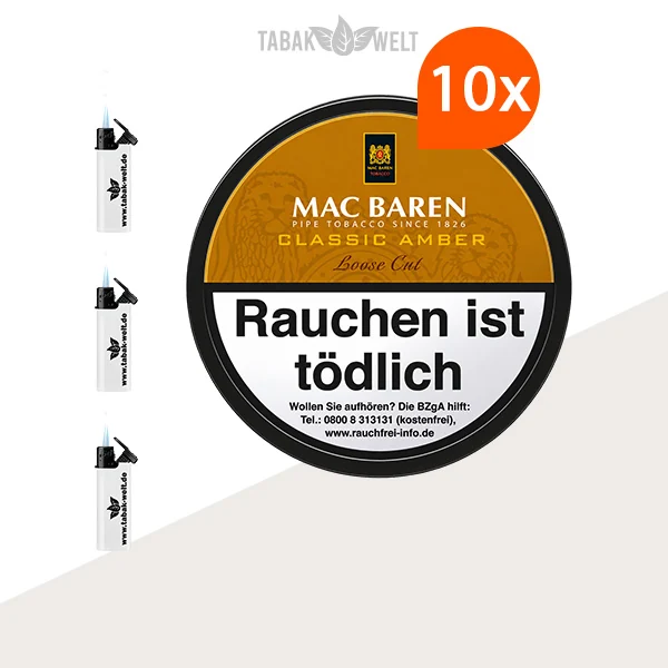 Mac Baren Classic Amber 10er-Dosen-Set mit Feuerzeugen