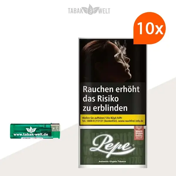 Pepe Dark Green Drehtabak 10x Pouch mit Feuerzeugen