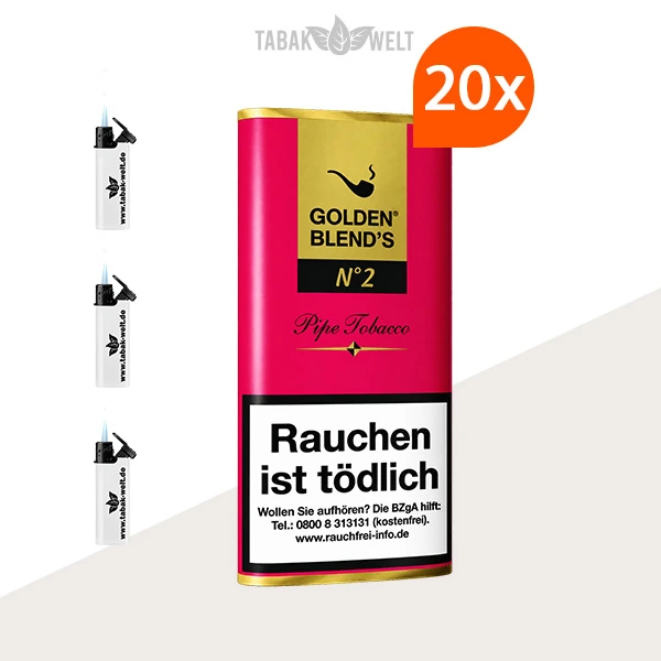 Golden Blend’s No. 2 Pfeifentabak – 20 Pouch-Beutel mit Feuerzeugen