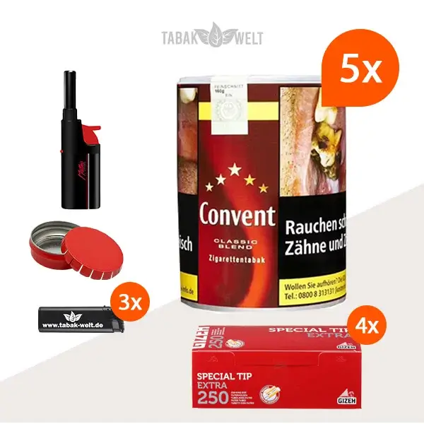 convent-red-tabak-5x-dose-mit-1000-special-size-huelsen-und-feuerzeugen