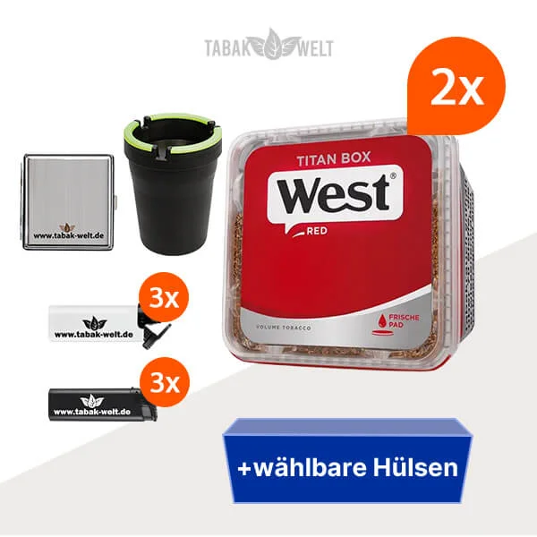 West Tabak 2 x Titan Box mit Wählbaren Filterhülsen und Metalletui West Tabak 2 x Titan Box mit Wählbaren Filterhülsen und Metalletui