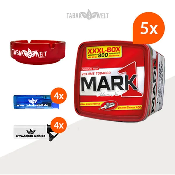 Mark 1 Red Volumentabak XXXL 5x Box mit Glasaschenbecher
