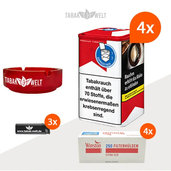 Marlboro Red Feinschnitt-Tabak 4x Dose mit 1000 Winston King Size Hülsen