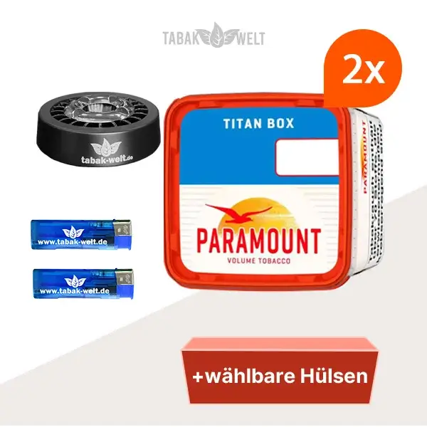 Paramount Volumentabak 2x Titan Box mit wählbaren Filterhülsen und Feuerzeugen Paramount Volumentabak 2x Titan Box mit wählbaren Filterhülsen und Feuerzeugen
