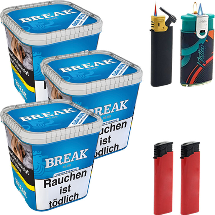 Break Tabak Blue 3 x Giga Box mit Feuerzeugen