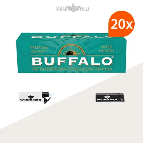 20x-buffalo-menthol-filterhuelsen-100er-2000-stueck-mit-feuerzeugen