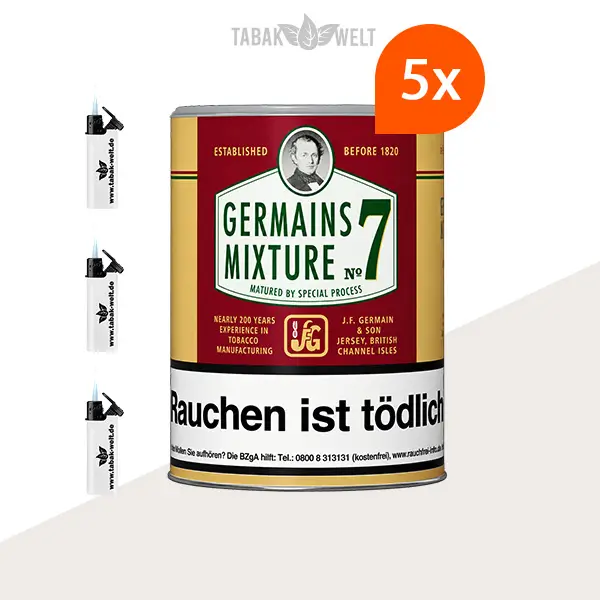 Germain’s Mixture No. 7 Pfeifentabak – 5 große Dosen mit Feuerzeugen