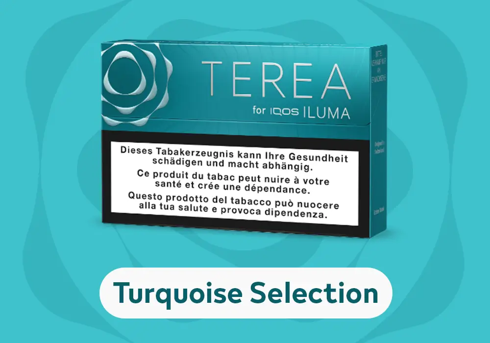 Die Terea fuer IQOS im Banner als Turquoise Selection