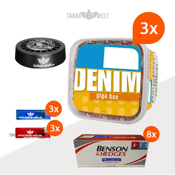 Denim Volumentabak 3x Giga Box mit 2000 Benson Hülsen Denim Volumentabak 3x Giga Box mit 2000 Benson Hülsen