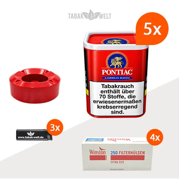 Pontiac American Blend Tabak 5x Dose mit 1000 Extra Size Hülsen
