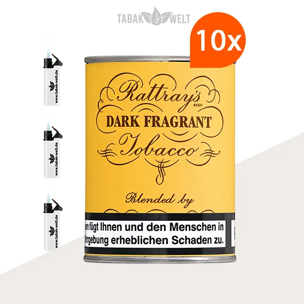 Rattray’s British Selection Dark Fragrant Pfeifentabak – 10er-Box mit Feuerzeugen