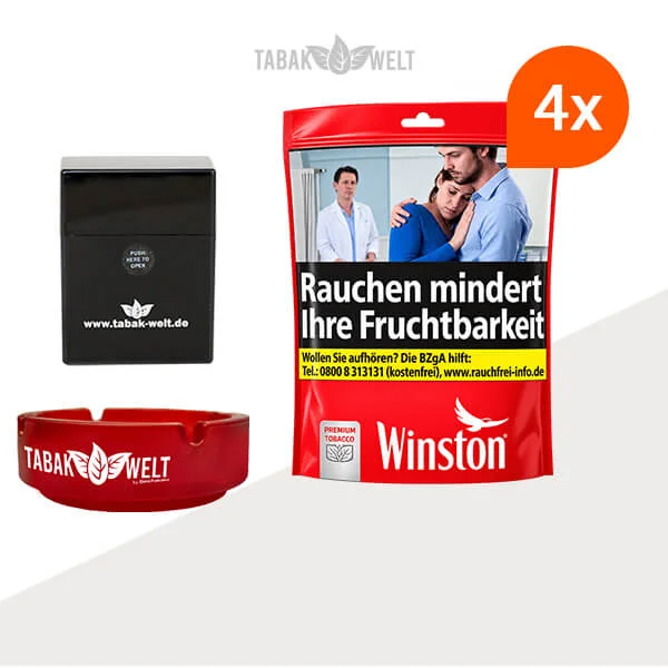 Winston Tabak Red XXL – 4 Beutel mit Zigarettenbox