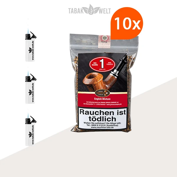 No Name No. 1 English Mixture Pfeifentabak – 10 Beutel mit Feuerzeugen