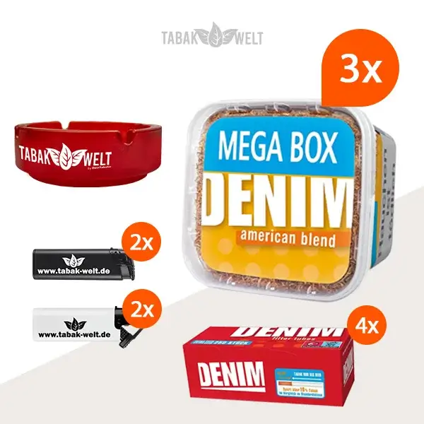 denim-volumentabak-3x-mega-box-mit-1000-extra-size-huelsen-und-sturmfeuerzeug
