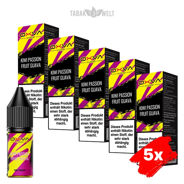 5x Oxva E-Liquid Kiwi Passion Fruit Guava Nikotinsalz 10 mg 5x Oxva E-Liquid Kiwi Passion Fruit Guava Nikotinsalz 10 mg