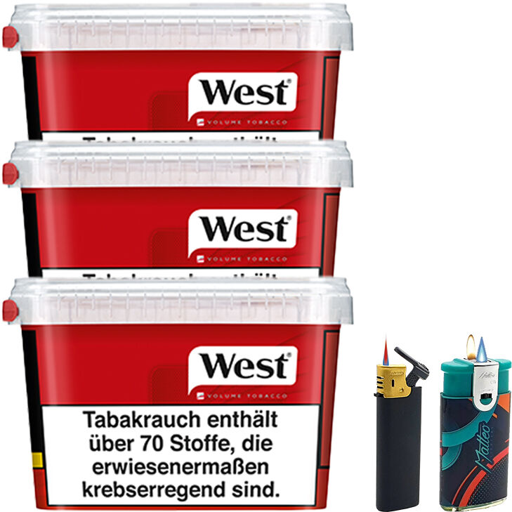 West Tabak Red 3 x Mega Box mit Feuerzeugen