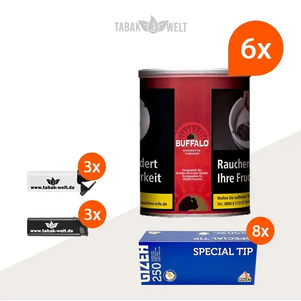 buffalo-red-feinschnitttabak-6x-dose-mit-2000-special-tip-filterhuelsen