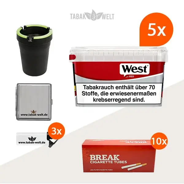 west-red-volumentabak-5x-mega-box-mit-2000-king-size-huelsen-und-auto-aschenbecher