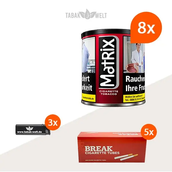Matrix Red Feinschnitt Tabak, 8 Dosen mit 1000 Hülsen
