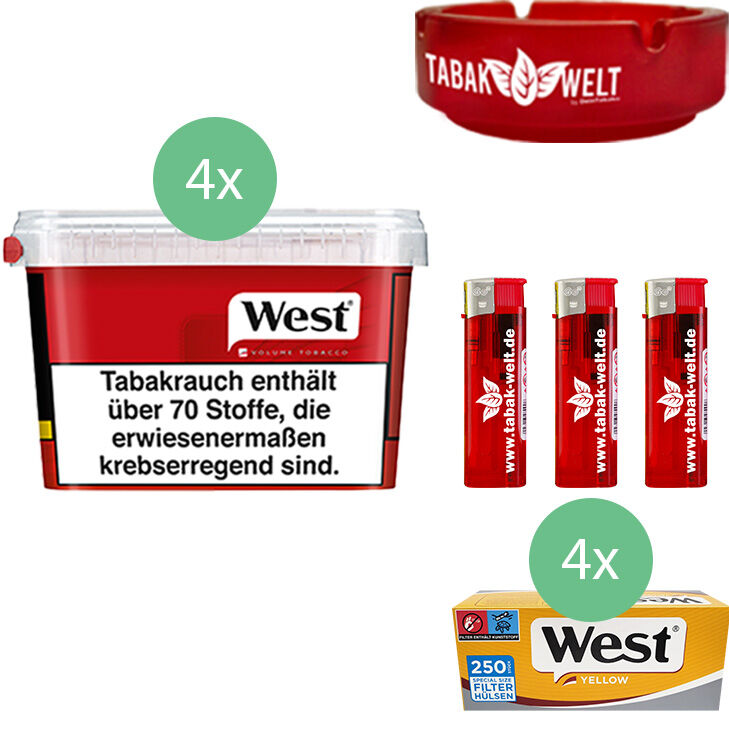 West Tabak Red 4 x Mega Box mit 1000 Extra Size Hülsen 