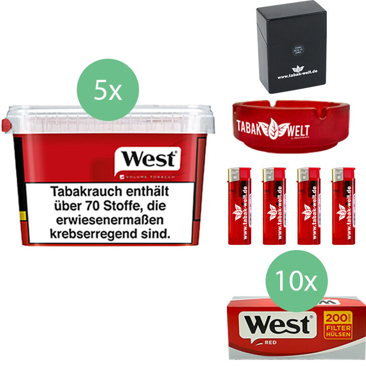 West Tabak Red 5 x Mega Box mit 2000 Red Hülsen