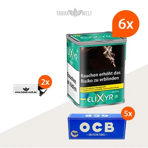 Elixyr Feinschnitttabak Menthol Plus 6x Dose mit 1000 OCB Hülsen