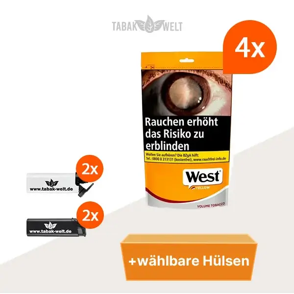west-yellow-volumentabak-4x-grosse-beutel-mit-waehlbaren-filterhuelsen