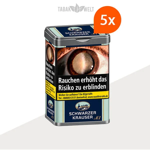 Schwarzer Krauser No. 1 Feinschnitt Tabak, 5 Dosen in der Verpackung