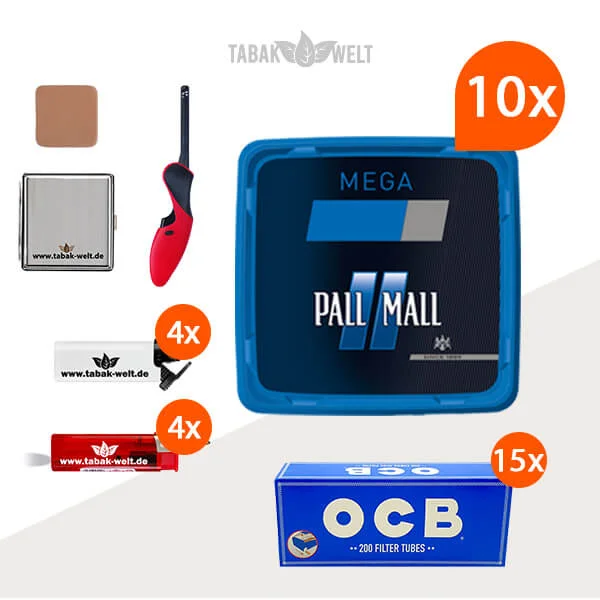 Pall Mall Tabak Blau 10 x Mega Box mit 3000 OCB Hülsen Pall Mall Tabak Blau 10 x Mega Box mit 3000 OCB Hülsen