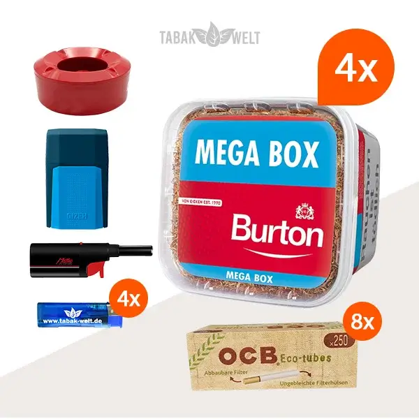burton-red-volumentabak-4x-mega-box-mit-2000-eco-tubes-huelsen-und-windaschenbecher burton-red-volumentabak-4x-mega-box-mit-2000-eco-tubes-huelsen-und-windaschenbecher