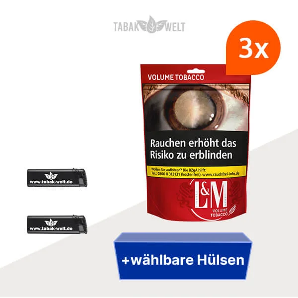 L&M Red Volumentabak 3x Beutel  mit Wählbaren Filterhülsen