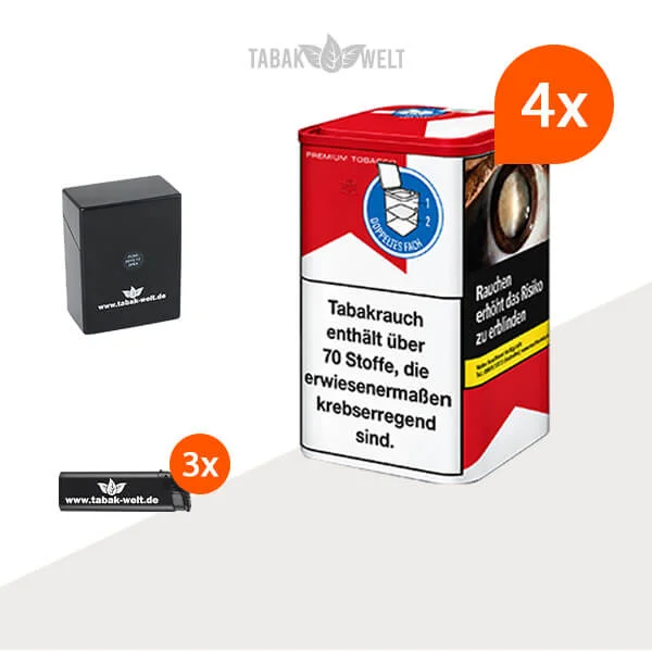 Marlboro Red Feinschnitt-Tabak 4x Dose mit Feuerzeugen und Etui