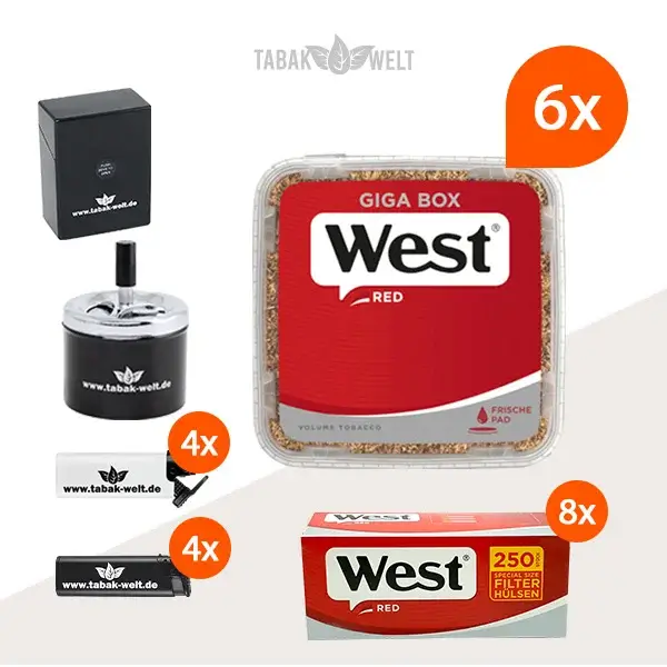 west-red-volumentabak-6x-giga-box-mit-2000-extra-huelsen-und-aschenbecher