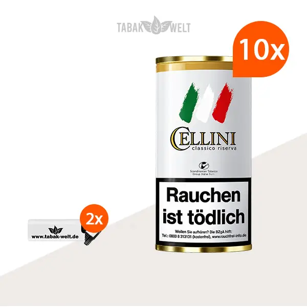 Drei Pouches Cellini Classico Pfeifentabak mit Feuerzeugen im Set