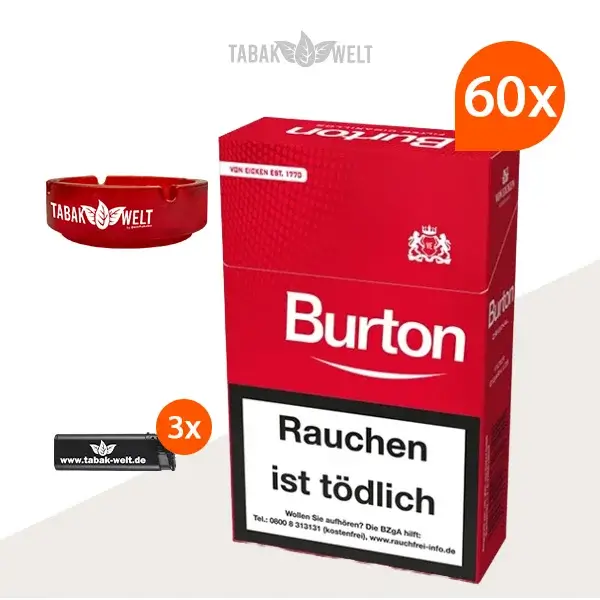 60X Burton Original Zigarillos mit Feuerzeuge und Glasaschenbecher
