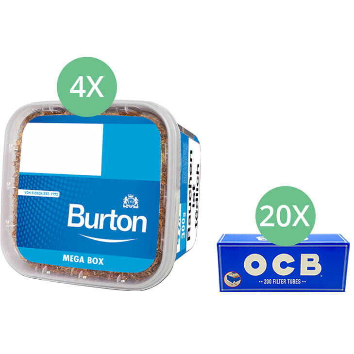 Burton Blue Tabak 4 x Mega Box mit 4000 Hülsen