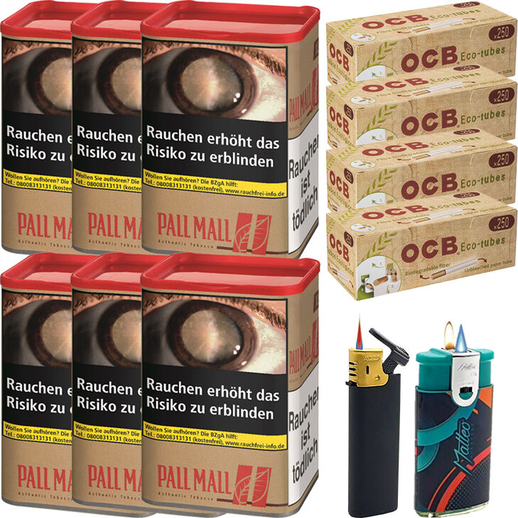Pall Mall Authentic Red 6 x 55g mit 1000 Eco-Tubes Hülsen