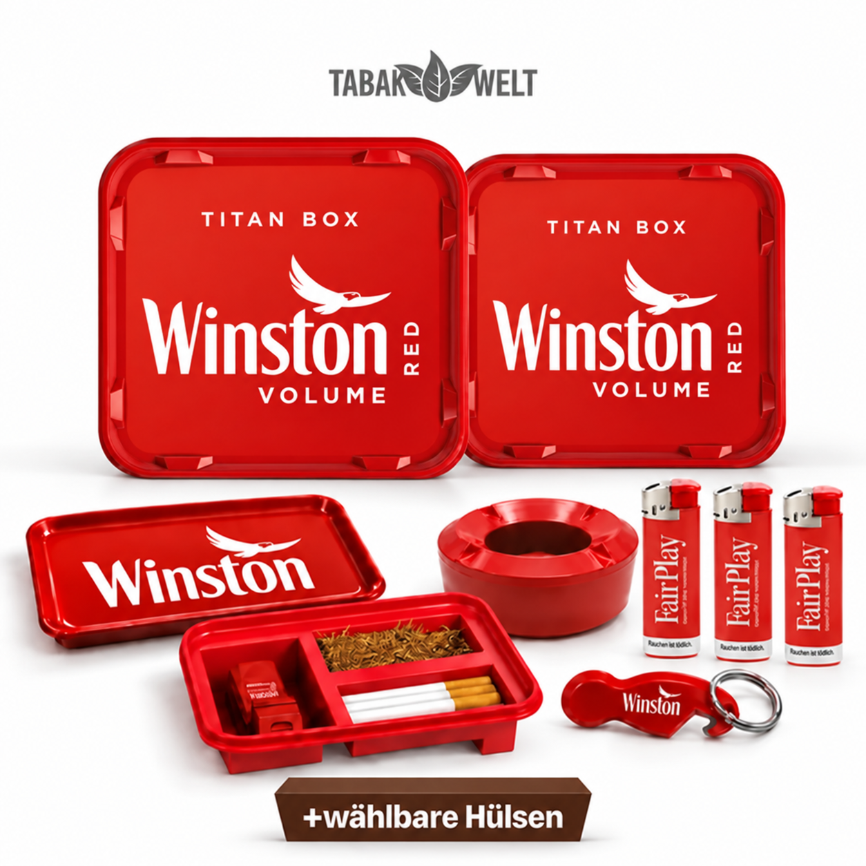 Winston Volumentabak 2 x Titan Box mit wählbaren Hülsen und Aktionzubehör