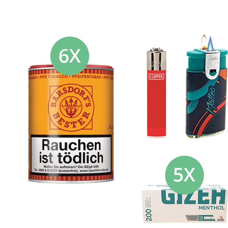 Barsdorf´s Bester Aromatic Mixture 6 x 160g Pfeifentabak mit 1000 Menthol Hülsen