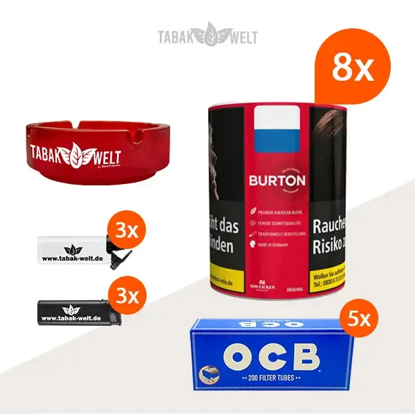 Burton Original Feinschnitt-Tabak 8x Dose mit 1000 HĂŒlsen und Aschenbecher Burton Original Feinschnitt-Tabak 8x Dose mit 1000 HĂŒlsen und Aschenbecher