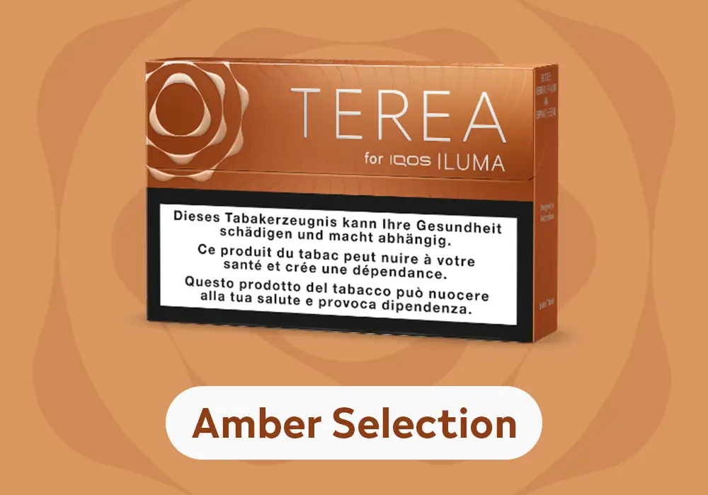 Die Terea fuer IQOS im Banner als Amber Selection