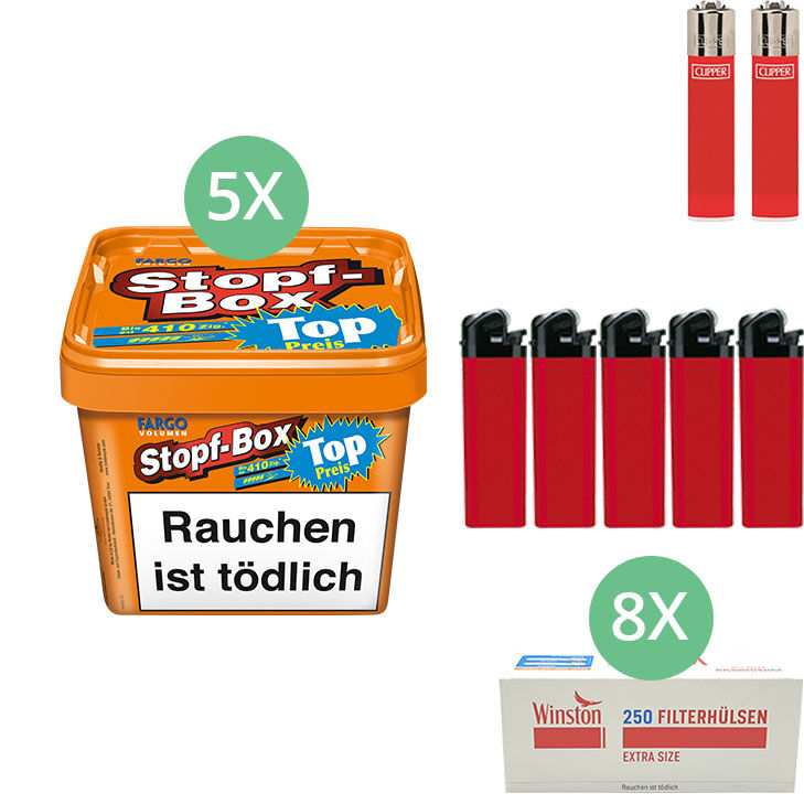 Fargo Stopf-Box 5 x 170g mit 2000 Extra Size Hülsen