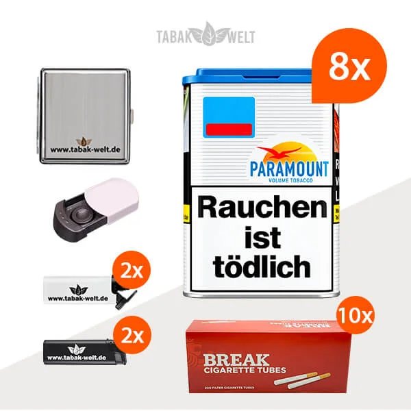 Paramount Volumentabak Blue 8 x Dose mit 2000 Hülsen und Metalletui