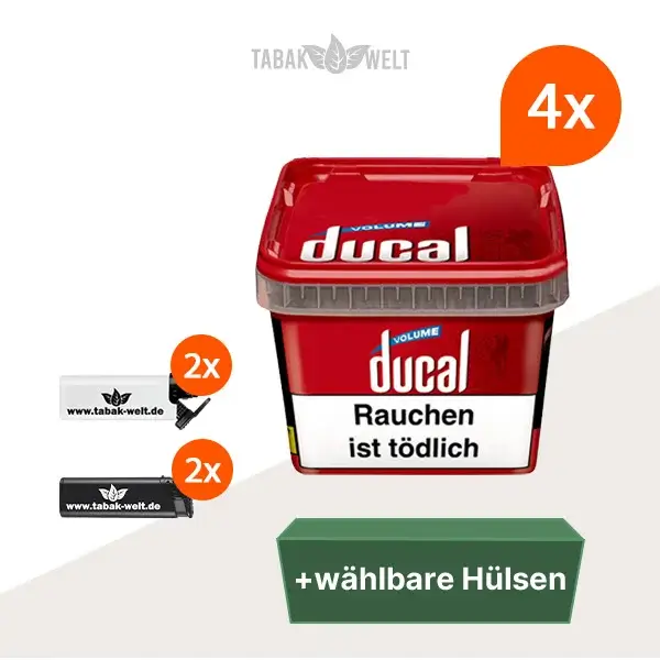 ducal-red-volumentabak-4x-eimer-mit-waehlbaren-huelsen-und-feuerzeugen