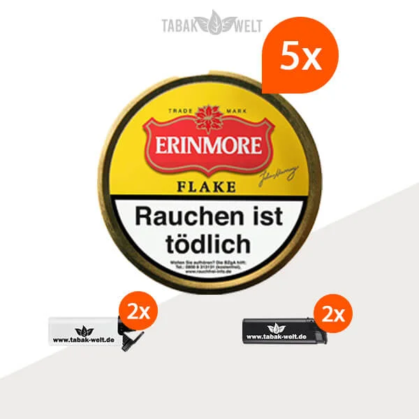 erinmore-flake-pfeifentabak-5x-dose-mit-feuerzeuge