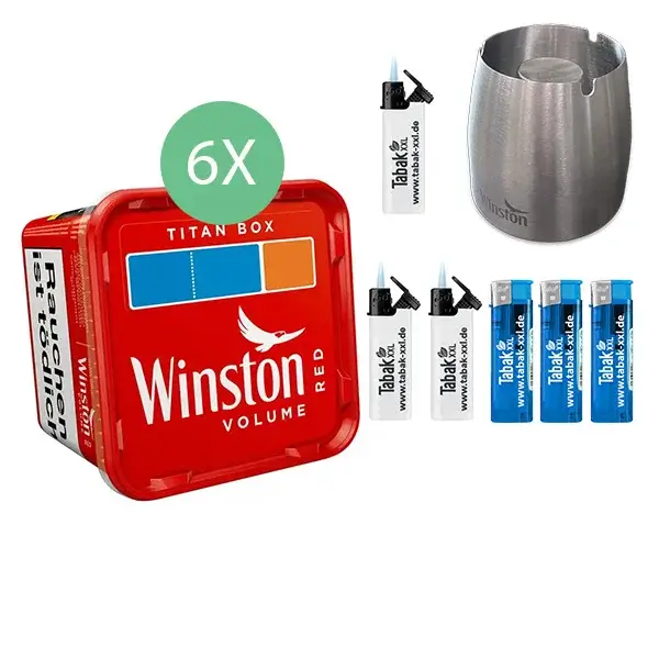 Winston Volumentabak 6 x Titan Box mit Metallaschenbecher 