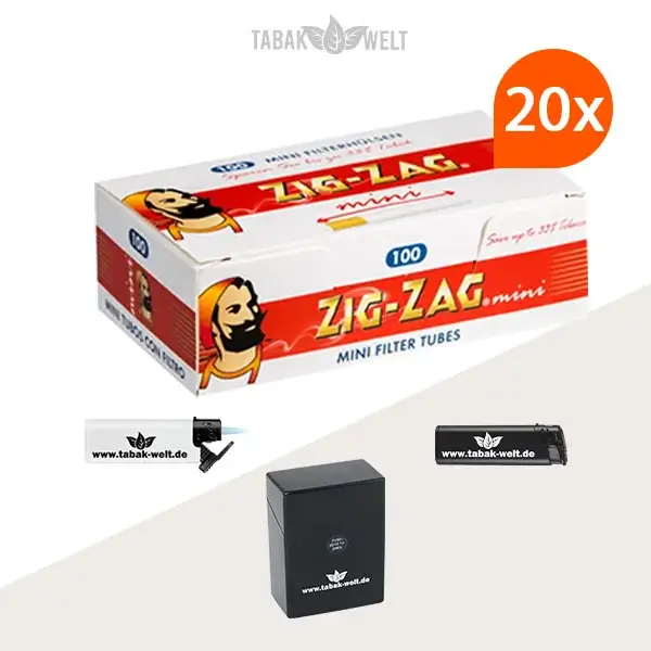 20x Zig-Zag Mini Filterhülsen 100er (2000 Stück) mit Etui