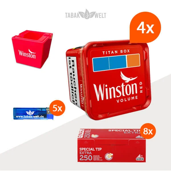 Winston Volumentabak 4 x Titan Box mit 2000 Gizeh Extra Hülsen