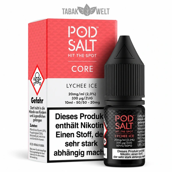 Pod Salt Core E-Liquid Lychee Ice mit 11 mg/ml Nikotinsalz in der 10ml-Flasche